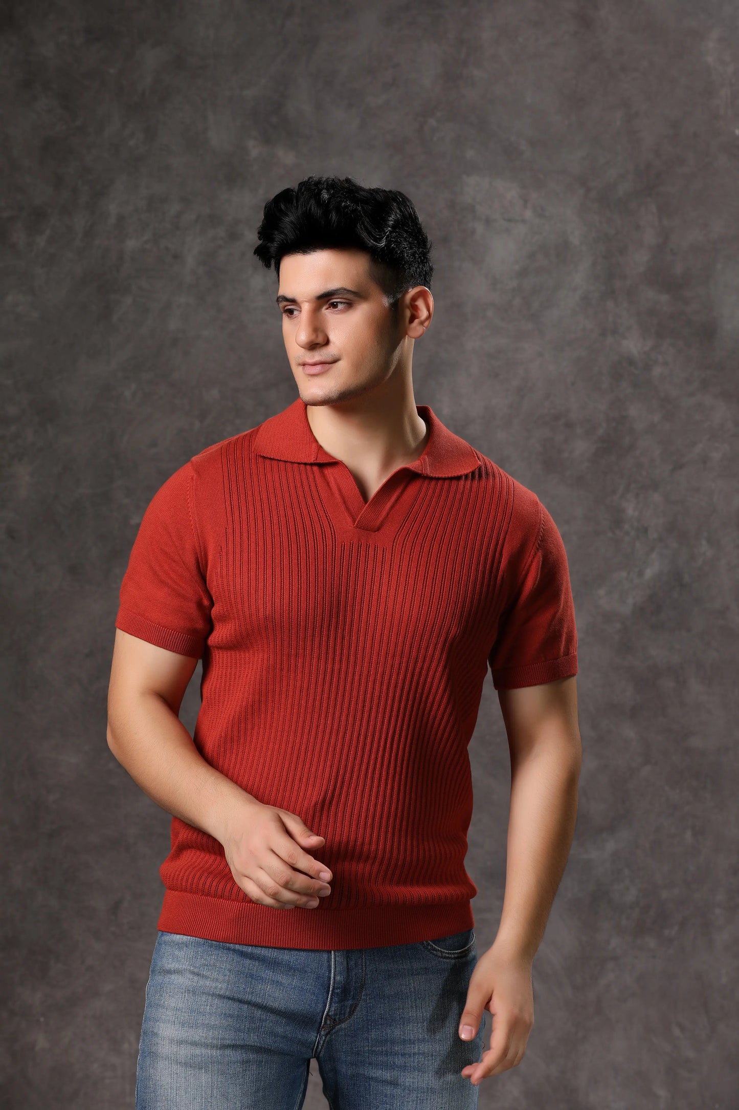 Men's Rust Ribbed Flat Knit Tshirt