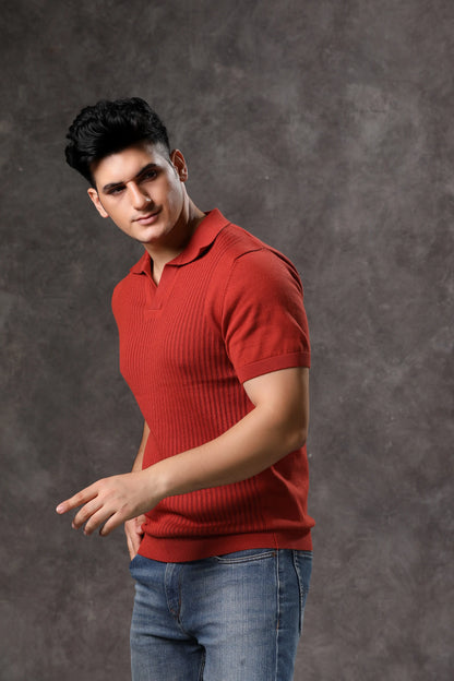 Men's Rust Ribbed Flat Knit Tshirt