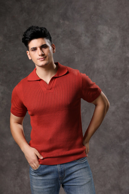 Men's Rust Ribbed Flat Knit Tshirt