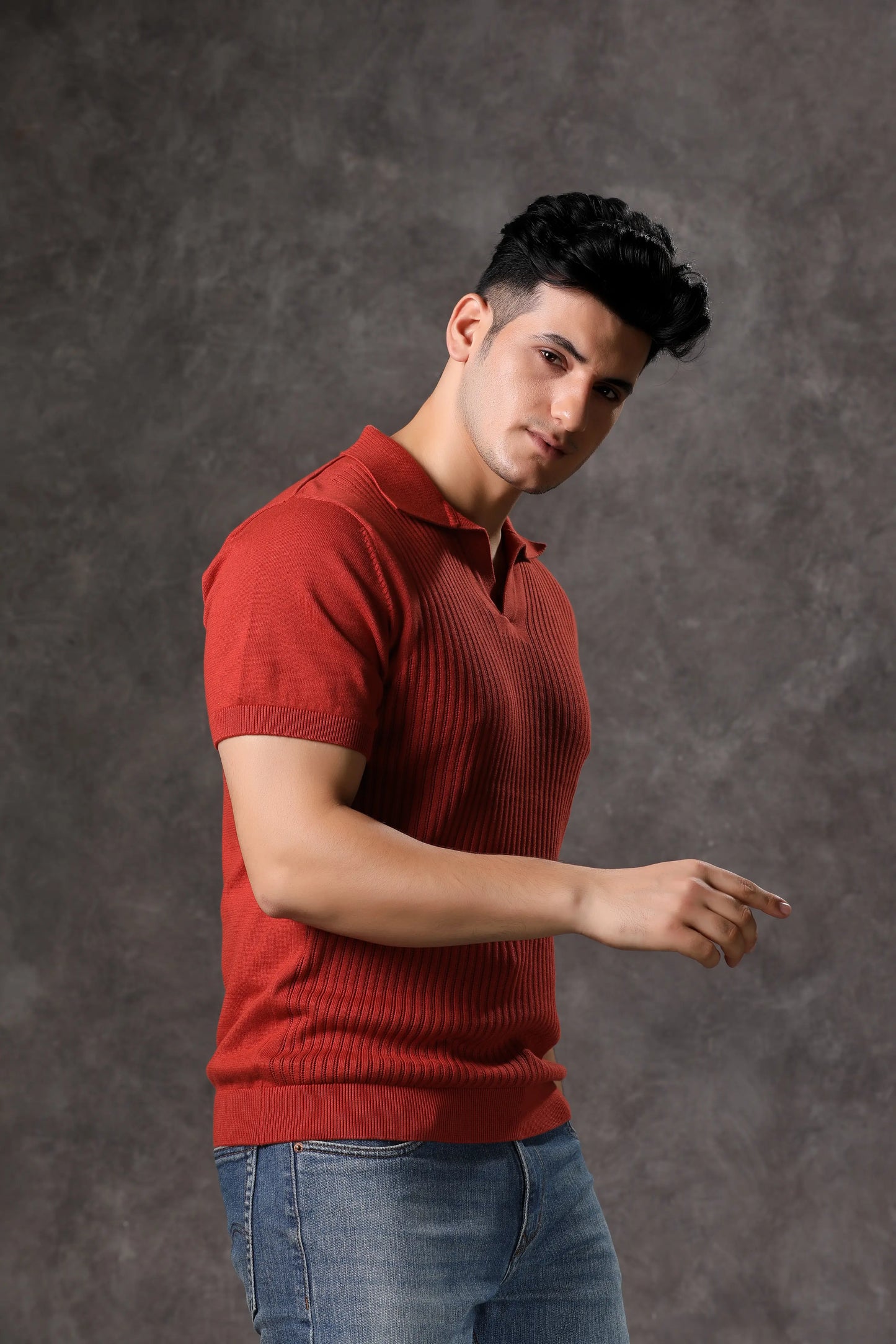 Men's Rust Ribbed Flat Knit Tshirt