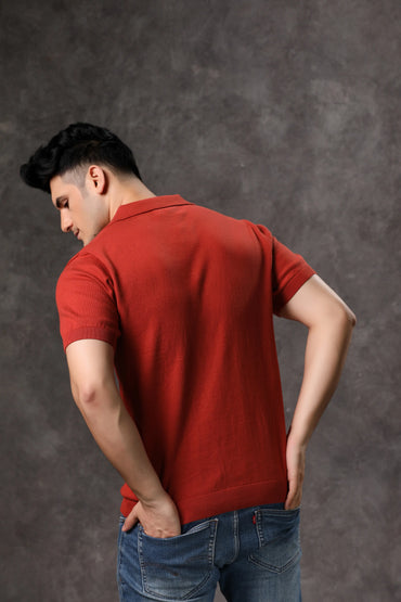 Men's Rust Ribbed Flat Knit Tshirt