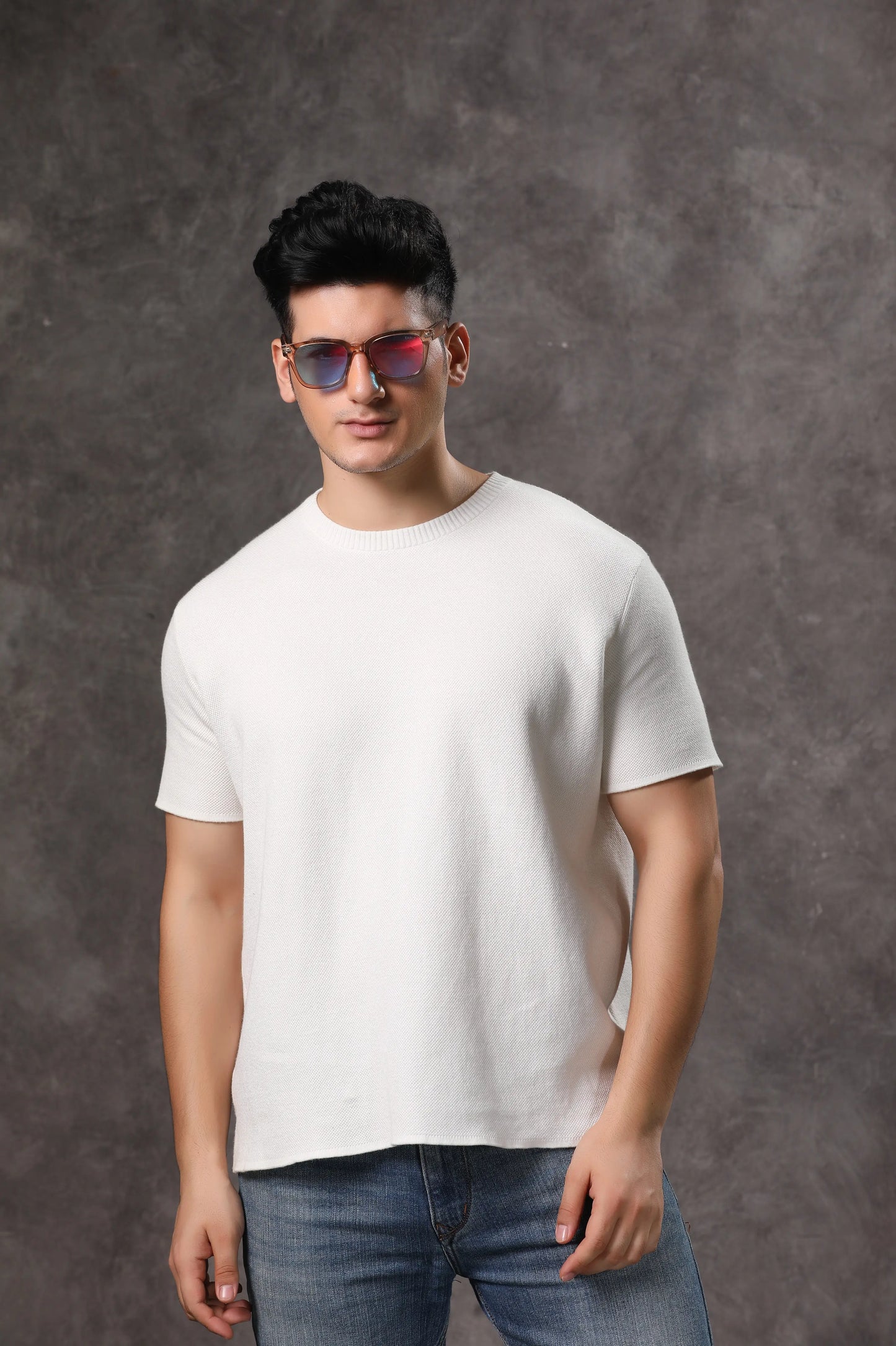 Men's White Crew Neck Half Sleeve T-Shirt