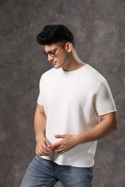 Men's White Crew Neck Half Sleeve T-Shirt