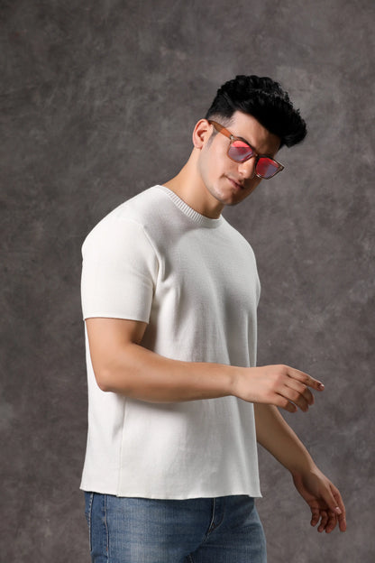 Men's White Crew Neck Half Sleeve T-Shirt