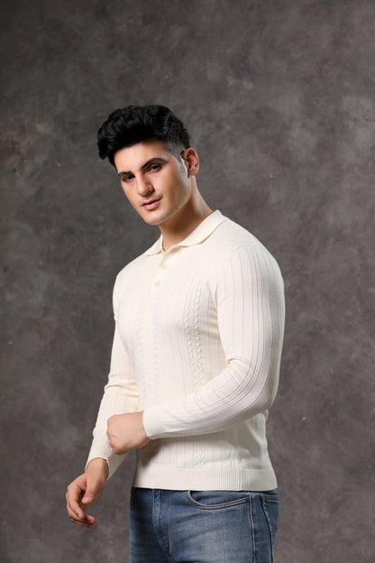 Men's Off White Full Sleeve Cable Knit Sweater