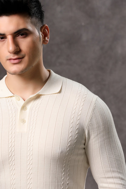 Men's Off White Full Sleeve Cable Knit Sweater