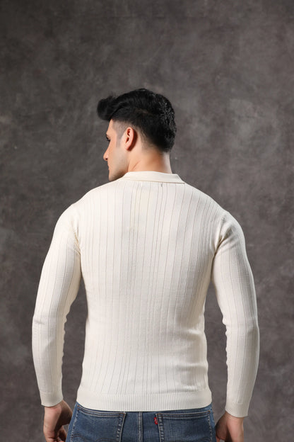 Men's Off White Full Sleeve Cable Knit Sweater
