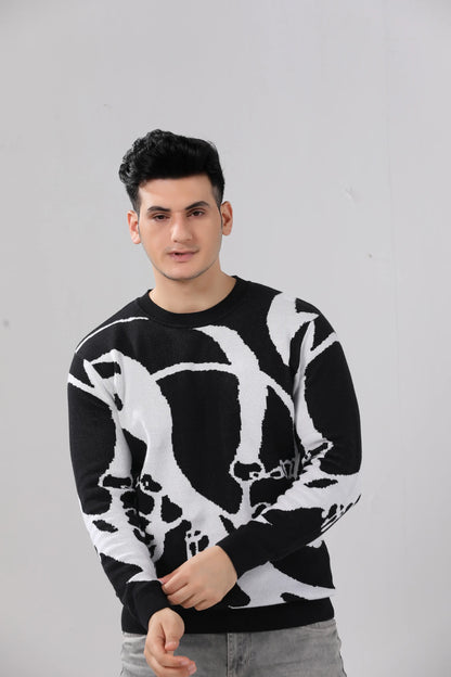 Men's Black & White Abstract Graphic Sweater