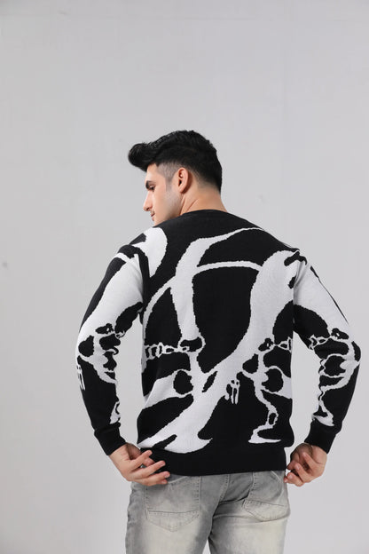 Men's Black & White Abstract Graphic Sweater