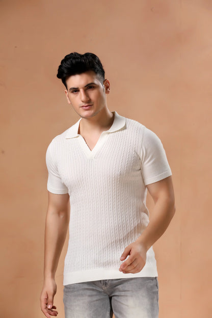 Men's Off-White Cable Knit Half Sleeve Tshirt