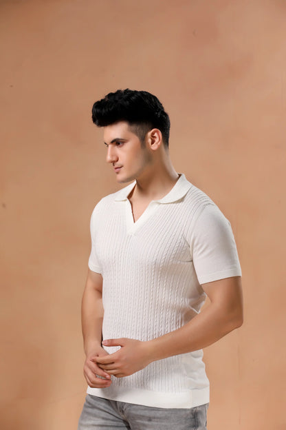 Men's Off-White Cable Knit Half Sleeve Tshirt