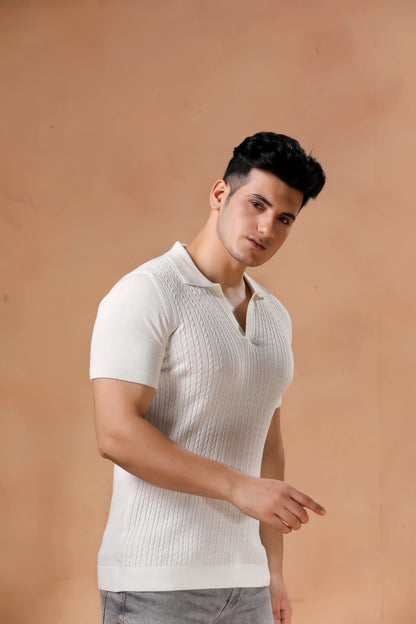 Men's Off-White Cable Knit Half Sleeve Tshirt