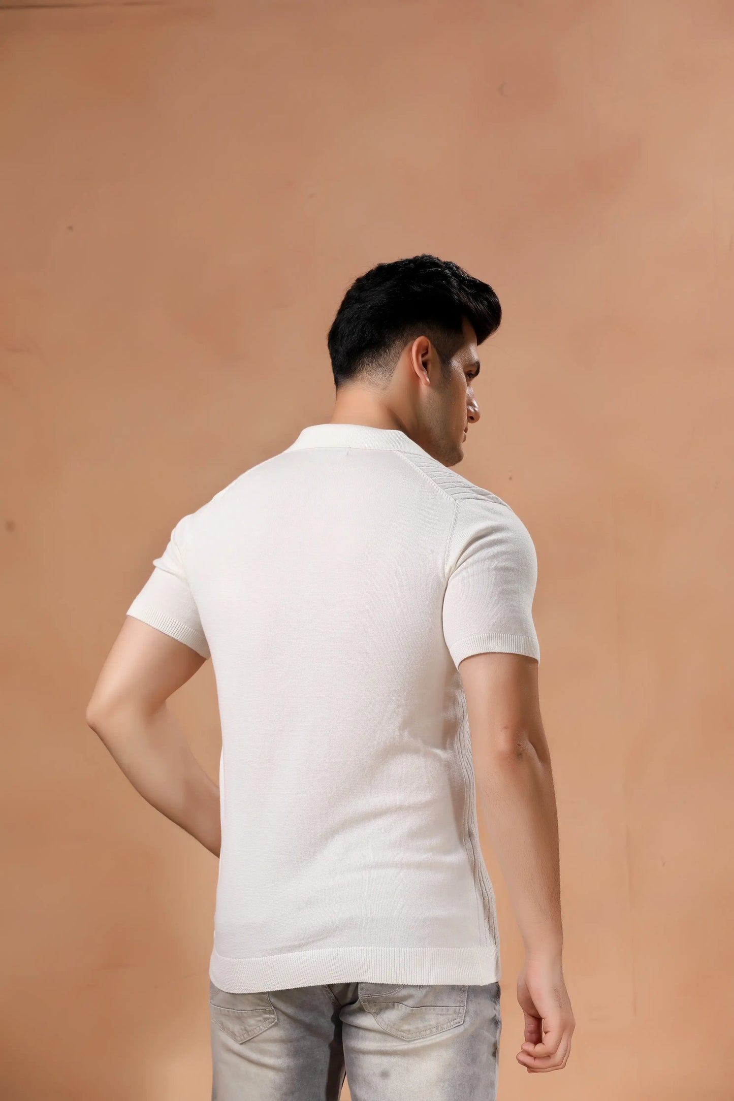 Men's Off-White Cable Knit Half Sleeve Tshirt