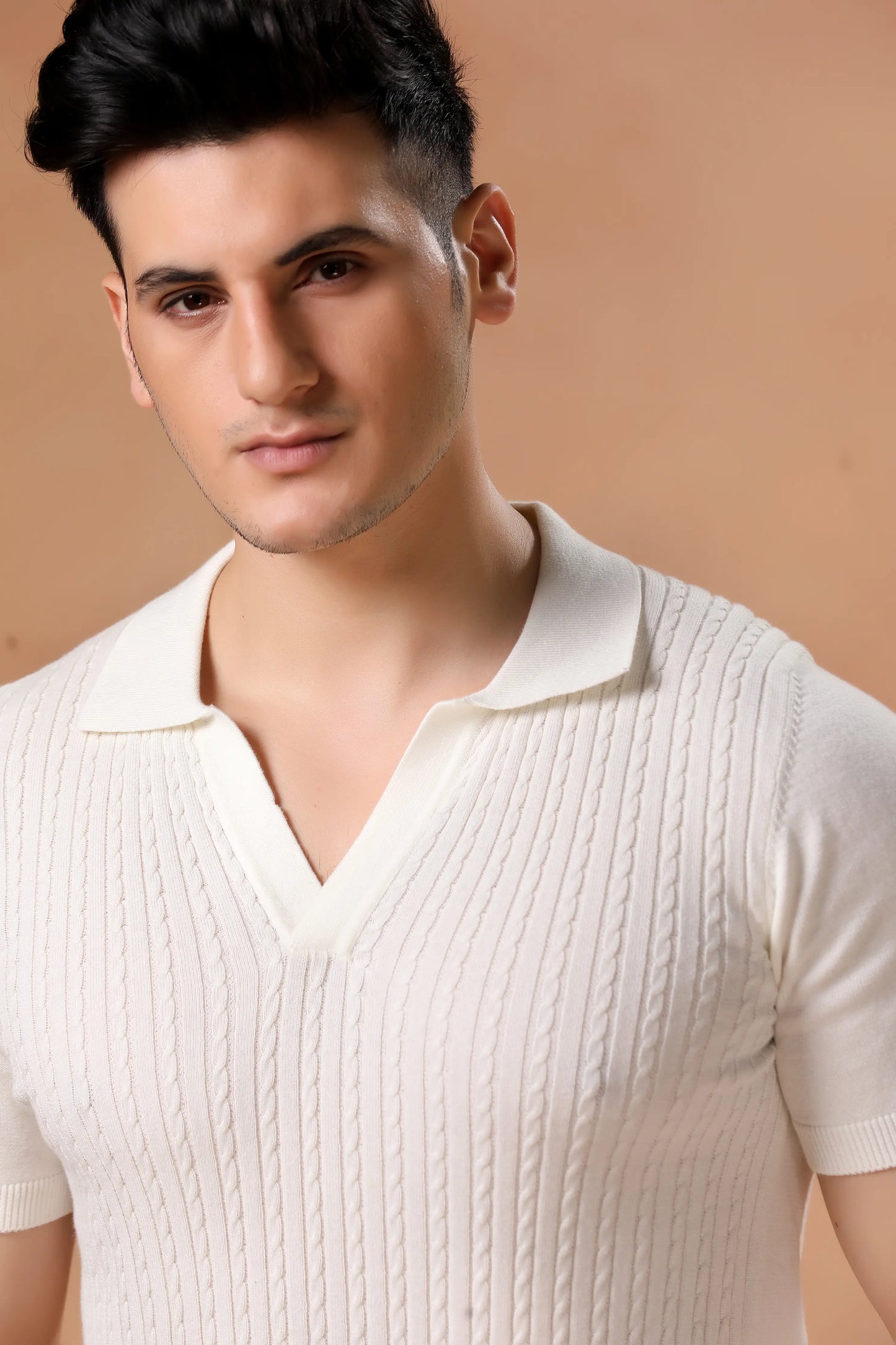 Men's Off-White Cable Knit Half Sleeve Tshirt